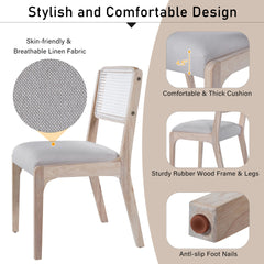 Wood Dining Chairs Set of 2, Modern Farmhouse Accent Chairs with Solid Wood Legs and Padded Seat, Modern Linen Kitchen & Dining Chairs Side Chairs for Dining Room, Beige