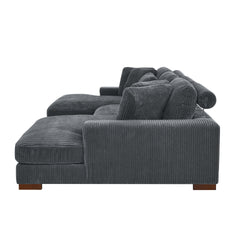 Large Seating Corduroy Upholstered Double Chaise Sectional