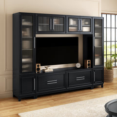 VIBE HAUS 102" W Wall Unit Modern Entertainment Center with Glass Doors for TVs up to 75", Large Minimalist TV Stand Media Console with Drawers for Living Room