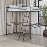 Twin Loft Bed Contemporary Style With Open Area Underneath Metal Structure, Black