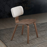 Walnut Finish Side Chairs Set of 2 White Boucle Padded Curved Backrest Ergonomic Design Solid Wood Dining Furniture