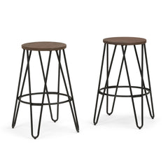 Simeon - 26" Metal Counter Height Stool with Wood Seat (Set of 2) - Cocoa Brown / Black