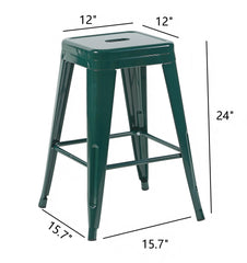 24 Inch Counter Height Stool, Backless Metal Bar Stools Set of 2, Non-Stackable, Detachable & Easy Assembly, Space-Saving Design for Kitchen Island/Bar/Café/Dining Room (Emerald Green)