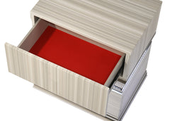 Leonor Modern Style 2 Drawer Nightstand made with wood and LED in Gray with clean linear detailing
