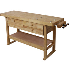 60in Workbench with 4 Drawers Wooden Workbench for Garage Workshop and Home, with Rapid Action Woodworking Vise 7 Inch Jaw Width Made with Heavy-Duty Cast Iron ,GRAY