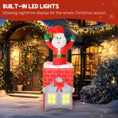 7FT Christmas Inflatable Santa in Chimney Up and Down, Blow Up Decoration with Built-in LED Lights