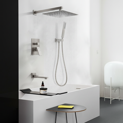 Male NPT Folding Bathtub Shower Faucet, Rain Shower Head System with Bath Tub Faucet Set and Handheld for Bathroom, Brushed Nickel 3 Function Tub Shower Rough-in Valve and Diverter