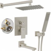 Male NPT Folding Bathtub Shower Faucet, Rain Shower Head System with Bath Tub Faucet Set and Handheld for Bathroom, Brushed Nickel 3 Function Tub Shower Rough-in Valve and Diverter