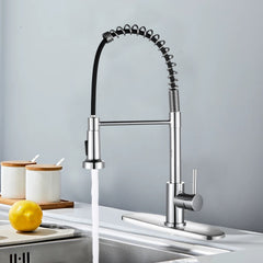 Kitchen Faucet with Pull Down Sprayer Industrial 1 Handle 1 Hole Or 3 Hole Faucet for Farmhouse Camper Laundry Utility Rv Wet Bar Sinks, Stainless Steel, Chrome