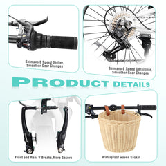 20 Inch Folding Bike for Adults with Basket, Phone Holder & Fenders, Steel Frame 6-Speed City Commuter, Dual V-Brake Portable Compact Bicycle for Men & Women