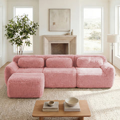 L-shaped Soft And Fluffy Plush Fabric,Boneless Sofa,With Throw Pillows 32D High Density Sponge,No Assembly Required Bottom,Anti-Slip Design Buckle Connection,Movable Ottoman For Living Room,Pink