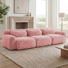 114''Soft And Fluffy Plush Fabric,Modular Sectional Sofa Couches,Ergonomic Design With Ottoman And Throw Pillows,Full-compression Vacuum Packaging Buckle Connection For Study,Home Theater,Pink