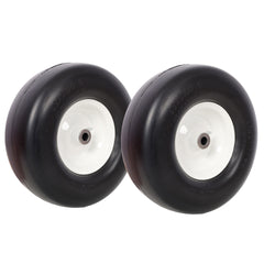 2pcs 13x5.00-6" Flat Free Lawn Mower tires,Zero Turn Mower replacement Solid Tire, Smooth tread, 3/4" Bearing 3" Central Hub, 500 LB Load capacity per pc. 2 PCS/ PACK