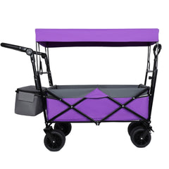 With Push Handle, 480Lbs Collapsible Wagon with Canopy, Wagon cart with 7" All-Terrain Wheels, Lightweight Foldable Wagon, Large Capacity for Camping, Shopping, Sports, and Garden Use, purple
