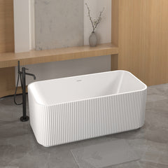 59"Rectangle Linear Acrylic Freestanding Bathtub Stand Alone Soaker Tub, Glossy White Acrylic, POP-UP Chrome Drain, cUPC Certified,