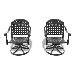 Cast Aluminum Patio Swivel Chair 2PCS With Black Frame and Blue Cushions
