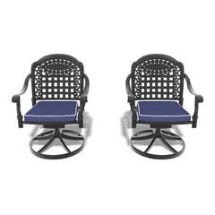 Cast Aluminum Patio Swivel Chair 2PCS With Black Frame and Blue Cushions