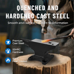 Single Horn Anvil, 45Lbs Cast Steel Anvil, High Hardness Anvil, Four holes in the Base for Fixing, Large Countertop and Stable Base, with Round and Square Hole, Metalsmith Tool for Bending and Shaping