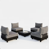 5-Piece Gray Aluminum Patio Sectional Set with Modular Armless Chairs and Coffee Table