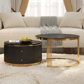 Modern 2 Pieces Black Round Nesting Coffee Table with Drawers in 27.6''