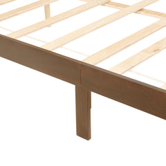 Queen Pine wooden Bed with Rattan Headboard and Footboard, with Central Enhanced Bed Platform,Walnut
