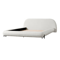 Queen Size Upholstered Bed Frame with Boucle Fabric and Steel Legs, White