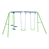 Outsunny Metal Swing Set with Glider, Two Swing Seats and Adjustable Height, Outdoor Heavy Duty A-Frame Suitable for Playground, Backyard, Green