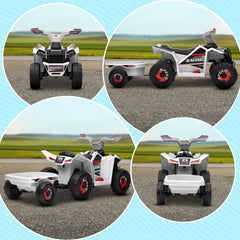 Aosom Kids ATV Quad Car with Back Trailer, 6V Electric Ride On Car with Forward Backward Function, Wear-Resistant Wheels for Toddlers Ages 18-36 Months, White
