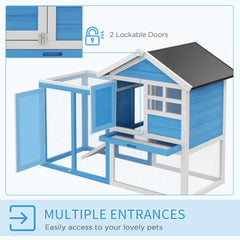 PawHut 48" Wooden Rabbit Hutch Bunny Cage with Waterproof Asphalt Roof, Fun Outdoor Run, Removable Tray and Ramp, Light Blue