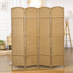 HOMCOM Room Divider, 4 Panel Folding Privacy Screen, 5.6' Tall Freestanding Wall Partition for Home Office, Bedroom, Nature Wood
