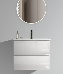 TIA 24" Wall Mounted White Glossy Bathroom Vanity with Ceramic Sink with one faucet hole, Large Storage Floating Bathroom Vanity for Modern Bathroom, Pre-assembled
