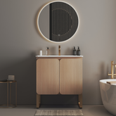 Dalia 30" Freestanding & Wall Mounted Light Wood Bathroom Vanity with Ceramic Sink, Large Storage Vanity 2 Doors and Metal Support for Modern Bathrooms, KD