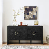 60" Mid Century Modern Sideboard Buffet Cabinet with Storage, TV Media Console, Storage Cabinet with Geometric Pattern & Adjustable Shelves for Kitchen Dining Living Room Entryway Hallway, Black