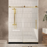 Frameless shower door 44-48"W x 76" H, 1/4 "(6 mm) Clear Tempered Glass, Explosion Proof Film, Stainless Steel Handle,Brushed Gold