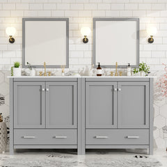 60" Grey Bathroom Vanity Set with Double Vanities (Separate), Double Ceramic Sinks, Storage Shelf, and Divided Drawers (Mirror not included)– Modern Bathroom Solution for Spacious Bathrooms