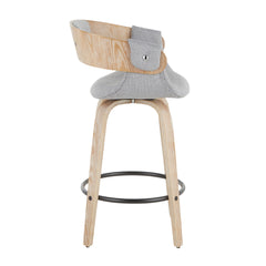 Elisa Farmhouse Counter Stool in White Washed Wood and Grey Fabric by LumiSource - Set of 2