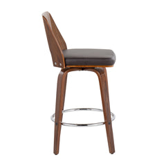 Trilogy Mid-Century Modern Counter Stool in Walnut and Brown Faux Leather by LumiSource - Set of 2