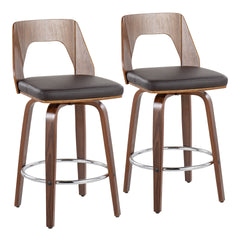Trilogy Mid-Century Modern Counter Stool in Walnut and Brown Faux Leather by LumiSource - Set of 2