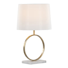 Moon Contemporary Table Lamp in White Marble, Gold Metal and White Shade by LumiSource