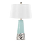 Penelope 22" Contemporary Ceramic Table Lamp with Tiffany Blue & Silver Ceramic Body and White Shade by LumiSource