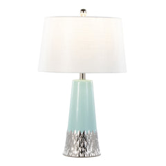 Penelope 22" Contemporary Ceramic Table Lamp with Tiffany Blue & Silver Ceramic Body and White Shade by LumiSource