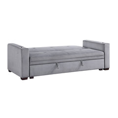 Modern Convertible Sofa with Hidden Storage Cup Holders Charging Ports Gray Velvet Solid Wood Living Room Furniture 1pc