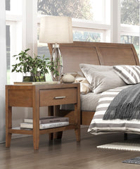 Transitional Bedroom Furniture 1pc Nightstand of Drawer and Open Shelf Light Brown Finish