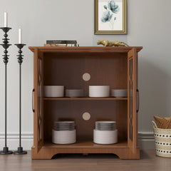 34.37" x 15.55" x 34.06" Spacious size sideboard 2 clear tempered glass doors buffet with adjustable shelf, MDF with dark OAK decorative laminates storage cabinet for dinning room, kitchen,living room