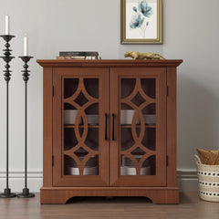 34.37" x 15.55" x 34.06" Spacious size sideboard 2 clear tempered glass doors buffet with adjustable shelf, MDF with dark OAK decorative laminates storage cabinet for dinning room, kitchen,living room