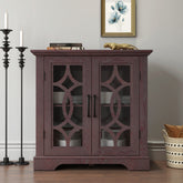34.37" x 15.55" x 34.06" Spacious size sideboard 2 clear tempered glass doors buffet with adjustable shelf, MDF with dark RED decorative laminates storage cabinet for dinning room, kitchen,living room