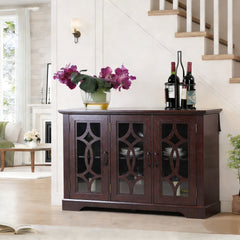 48.66" x 15.55" x 34.06" Spacious size sideboard 3 clear tempered glass doors buffet with adjustable shelf, MDF with dark RED decorative laminates storage cabinet for dinning room, kitchen,living room