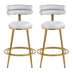 27.65'' Modern Counter Stools Set of 2,Light gray velvet Counter Stools with iron Frame,Soft back and cushion,Footrest,suitable for Kitchen/Bedroom/Dining Room
