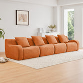 4-Seat Boneless Sofa, High-Quality Teddy Fabric,No assembly required Curved armrest,Anti-slip Design,32D High Density Sponge Full Compression Vacuum Packag,For Studies Iiving Rooms,Orange