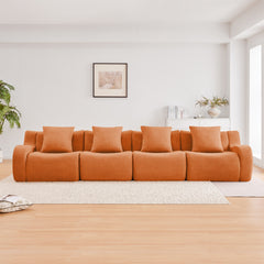 4-Seat Boneless Sofa, High-Quality Teddy Fabric,No assembly required Curved armrest,Anti-slip Design,32D High Density Sponge Full Compression Vacuum Packag,For Studies Iiving Rooms,Orange
